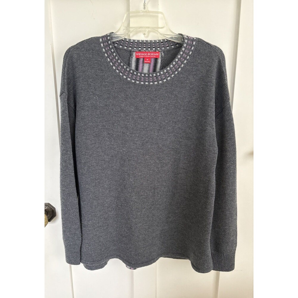 EUC Krimson Klover Sweater Womens Gray Merino Wool Fair Isle Nordic Sz M